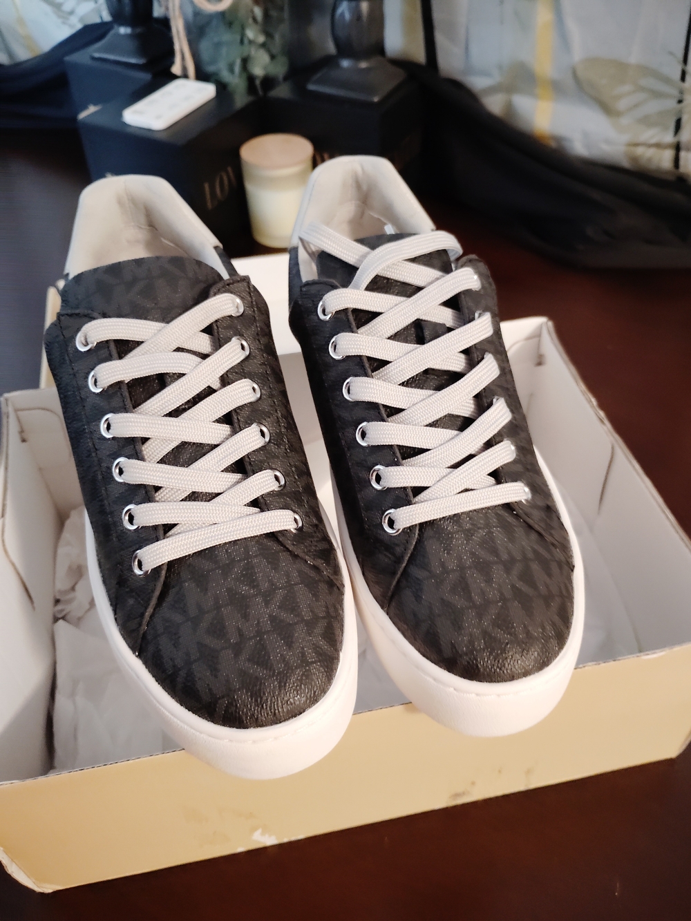 Michael Kors Women’s Slate Gray Logo-Print Low-Top Sneakers